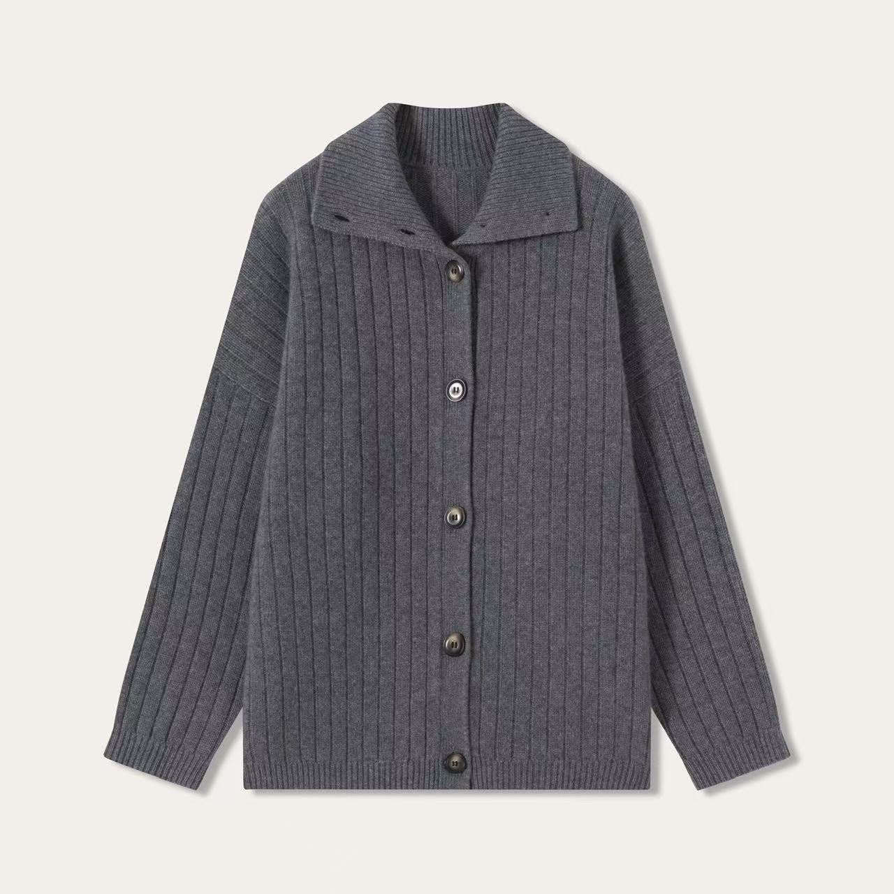 Ribbed Cashmere Collar Cardigan