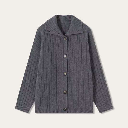 Ribbed Cashmere Collar Cardigan