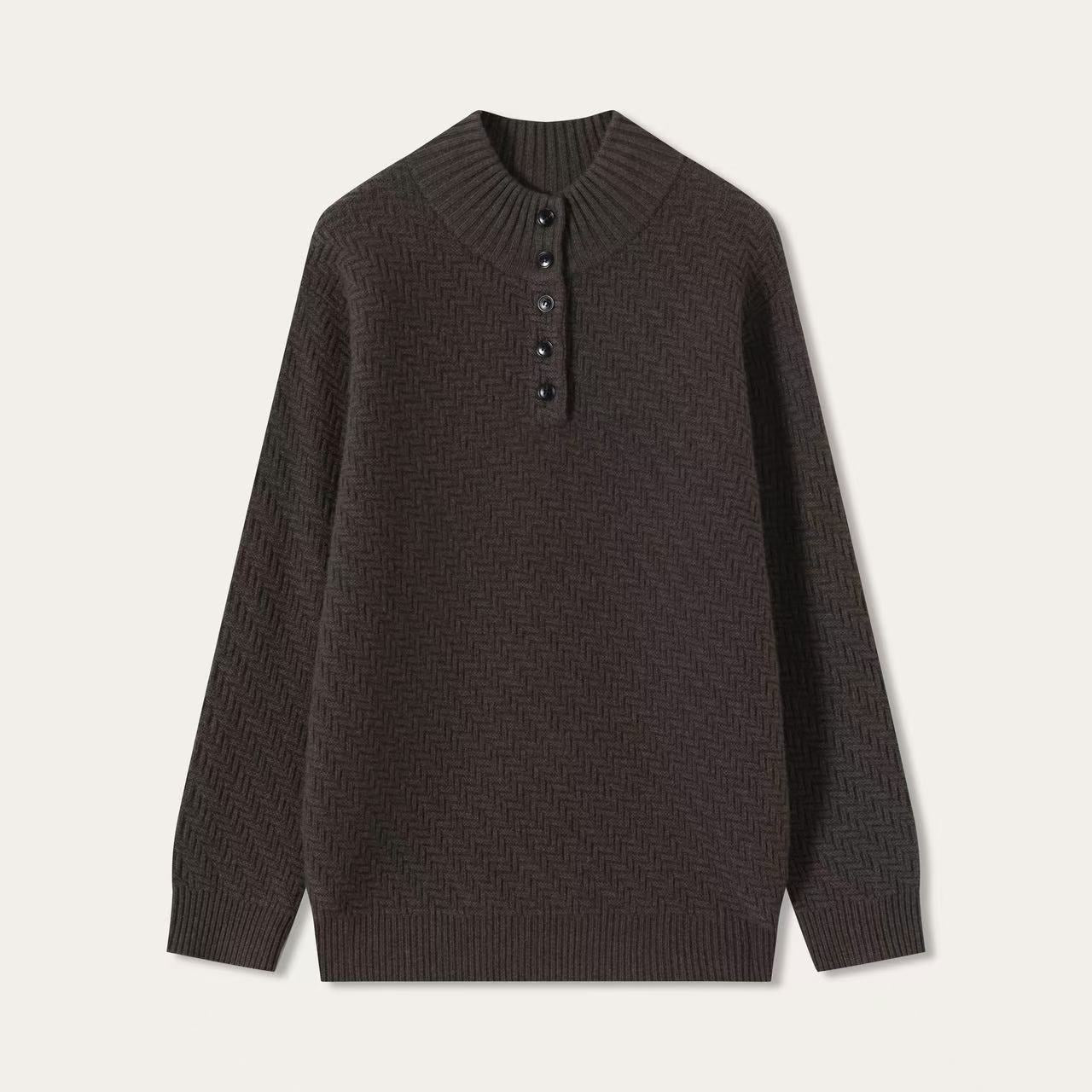 Textured Button Mock Neck Sweater