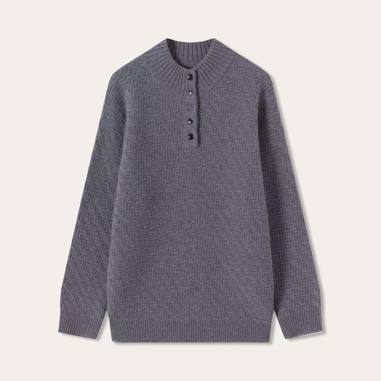Textured Button Mock Neck Sweater