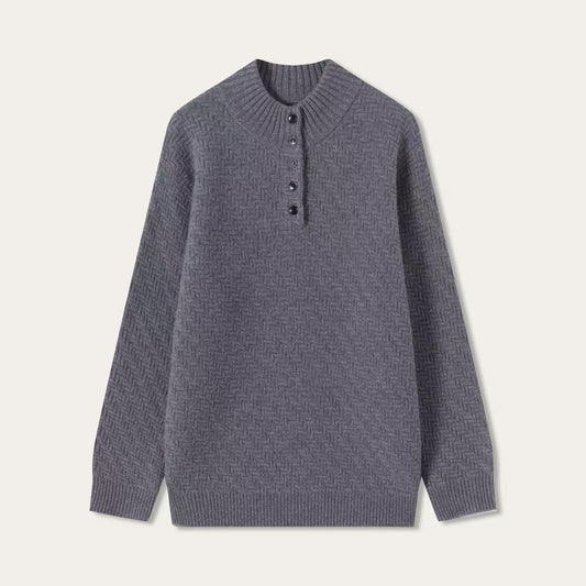 Textured Button Mock Neck Sweater