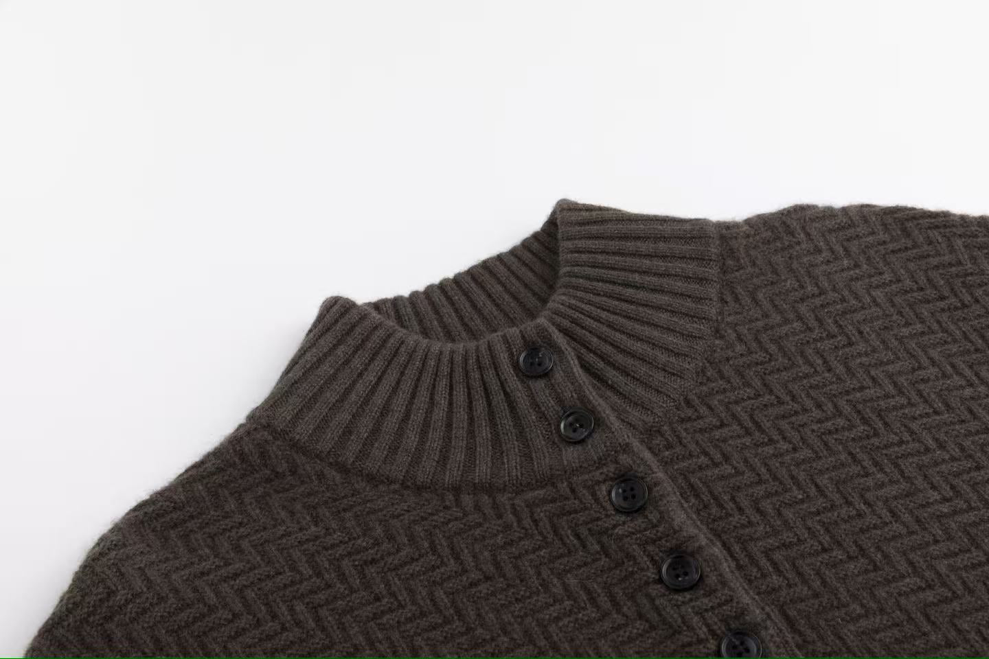 Textured Button Mock Neck Sweater