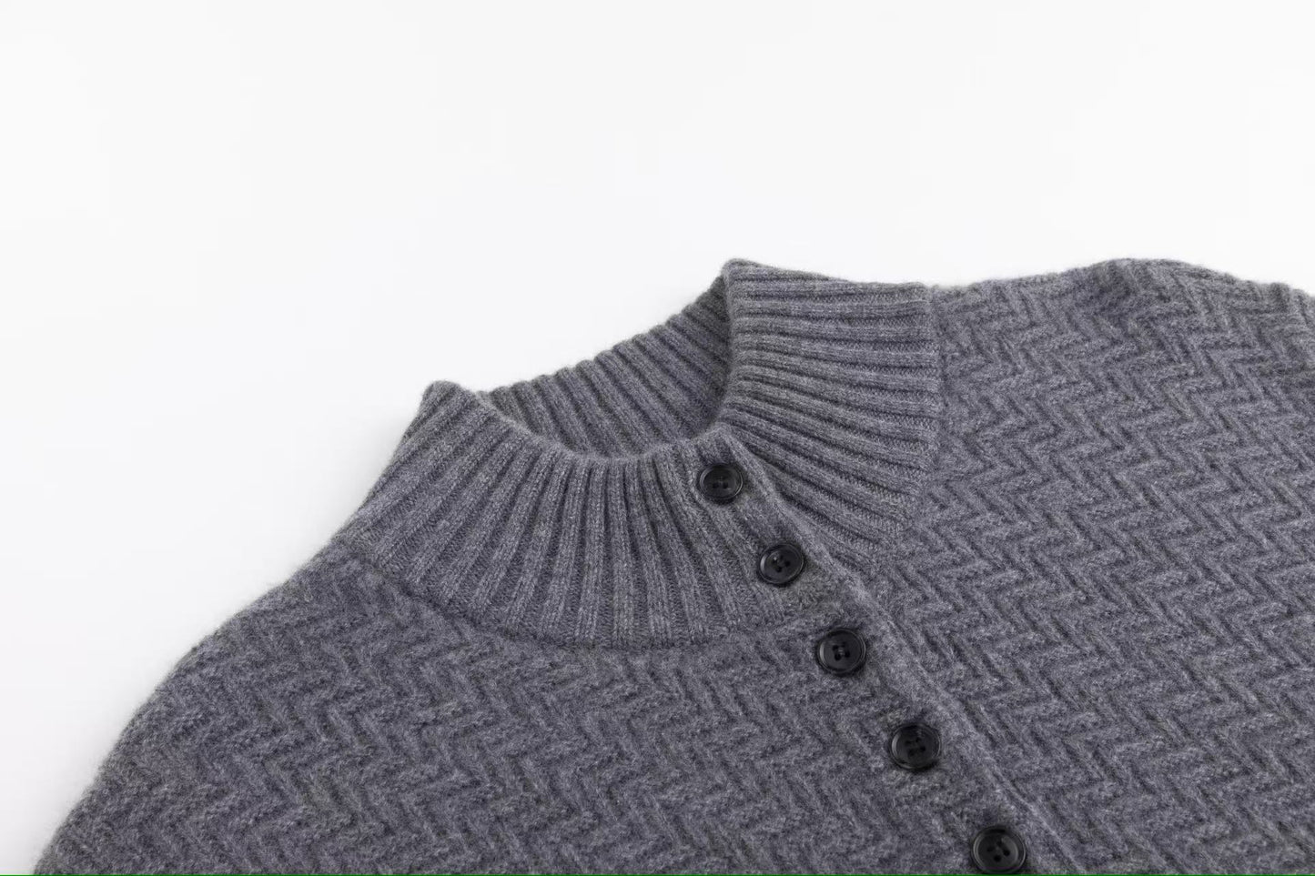 Textured Button Mock Neck Sweater