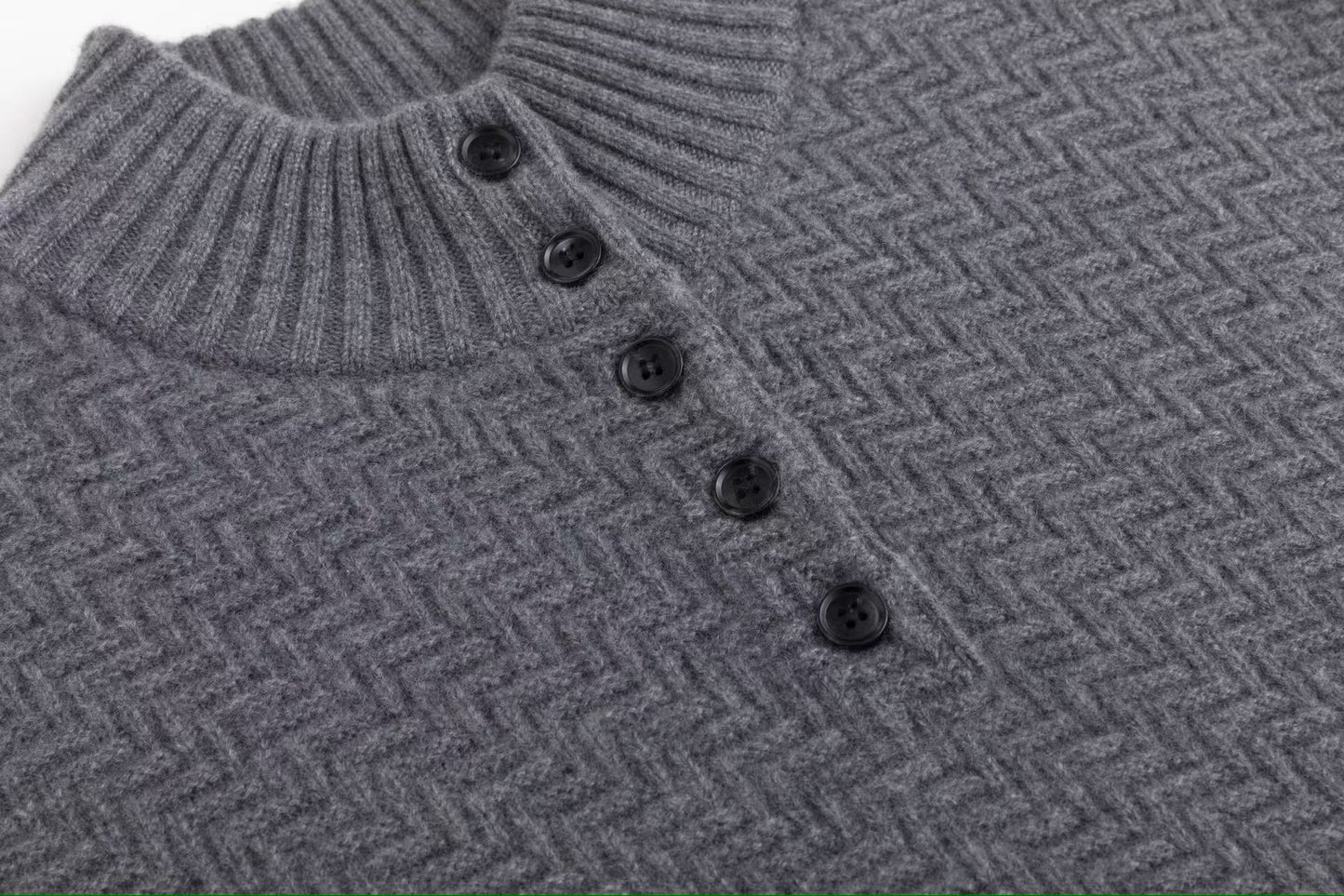 Textured Button Mock Neck Sweater