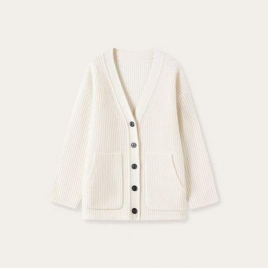 Ribbed V-Neck Cashmere Cardigan
